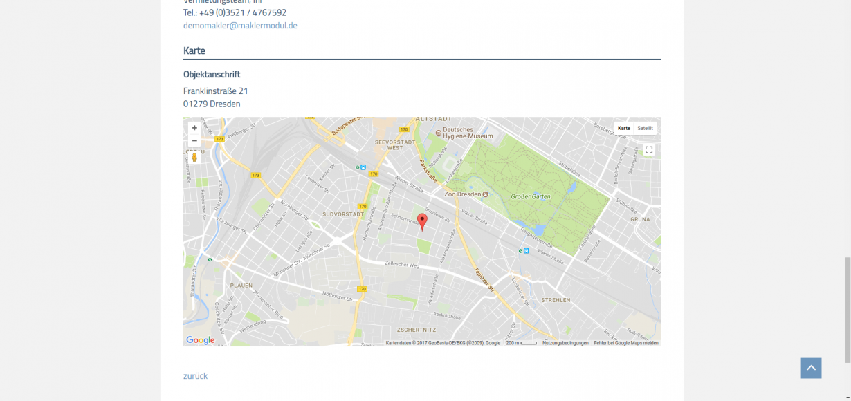 Darstellung der freigegebenen Adresse in einer Google-Maps-Karte